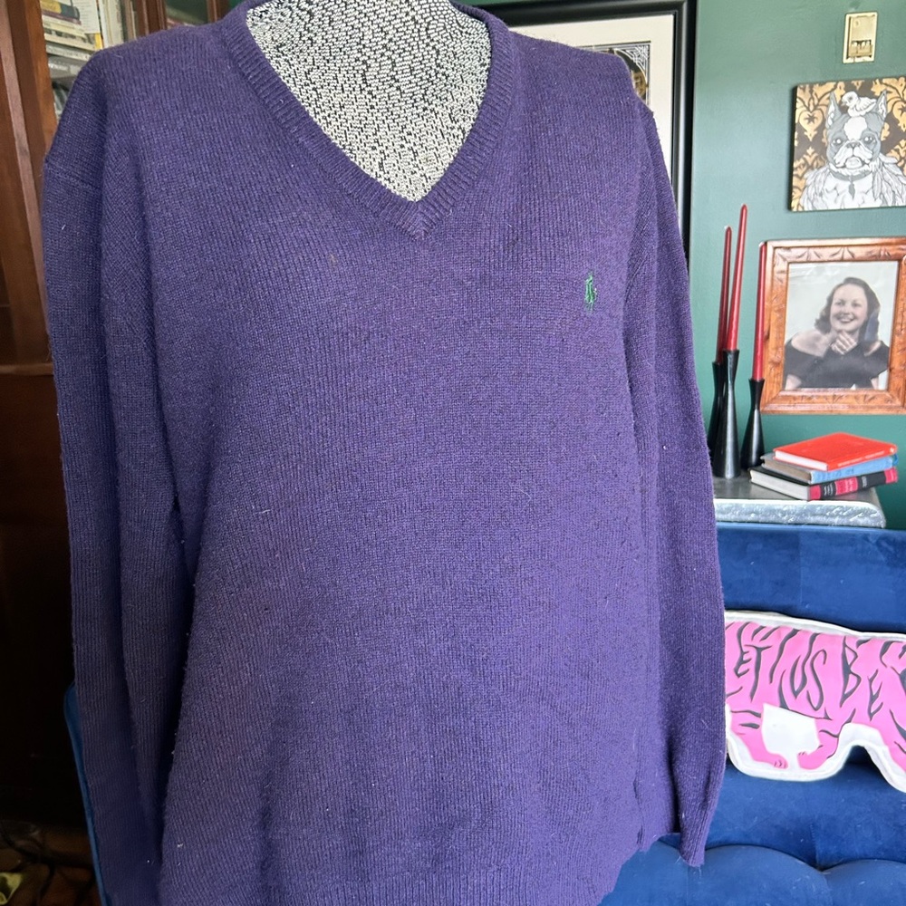 Blue/Purple V-Neck Ralph Lauren Wool Sweater